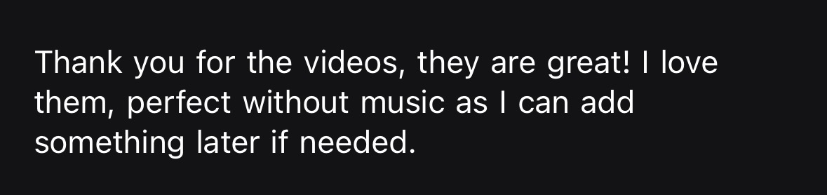 Brand partner message thanking for the videos and praising the quality of content
